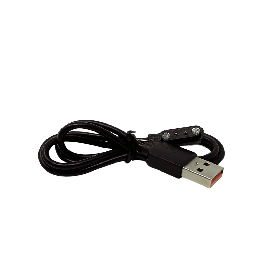 A black USB charger with a magnetic connection designed for the BravoWalk Pro collar.