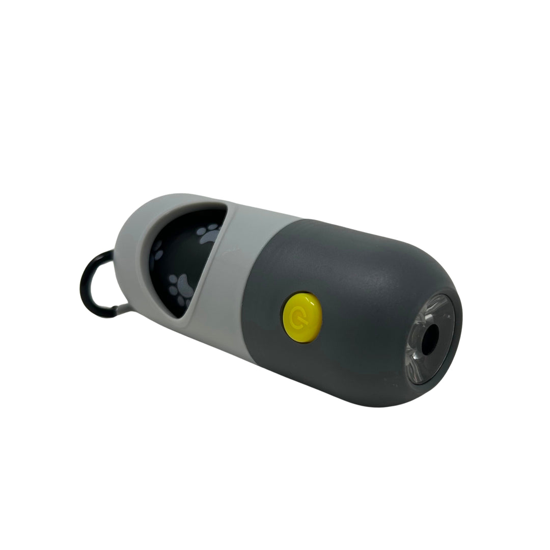 Poop bag dispenser with flashlight