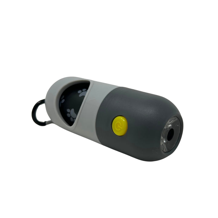 Poop bag dispenser with flashlight