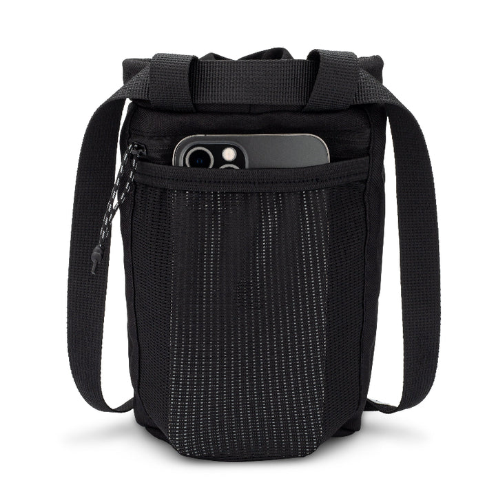 black dog treat bag for dog training with zippered pocket for car keys or phone or spare poop bags