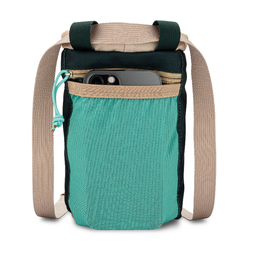 Dog treat bag for dog training backside with pocket for phone or keys in green and teal