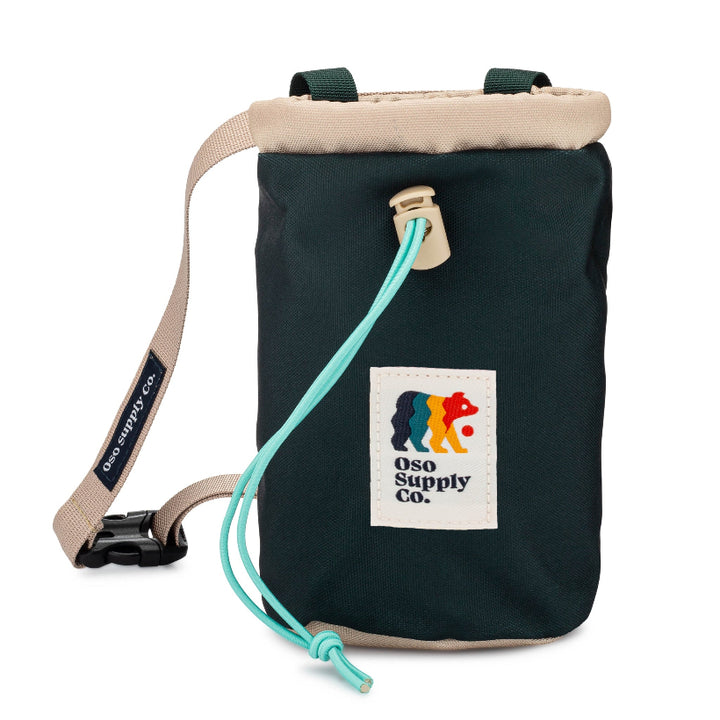 Dark green dog treat bag for dog training with secure closure to keep treats fresh