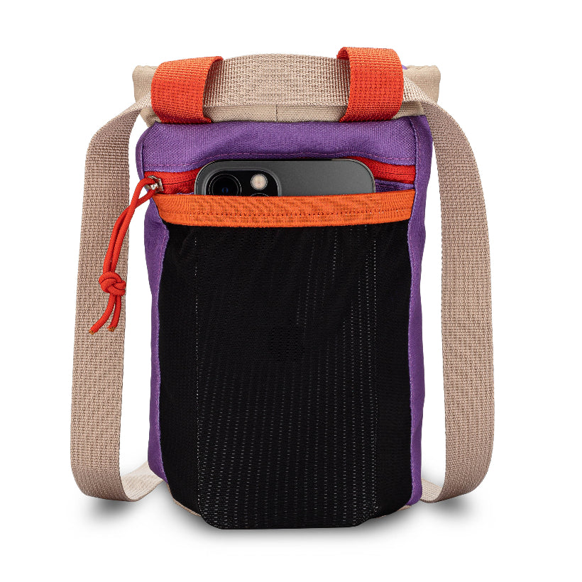purple and orange dog treat bag for dog training with zippered pocket for car keys or phone or spare poop bags