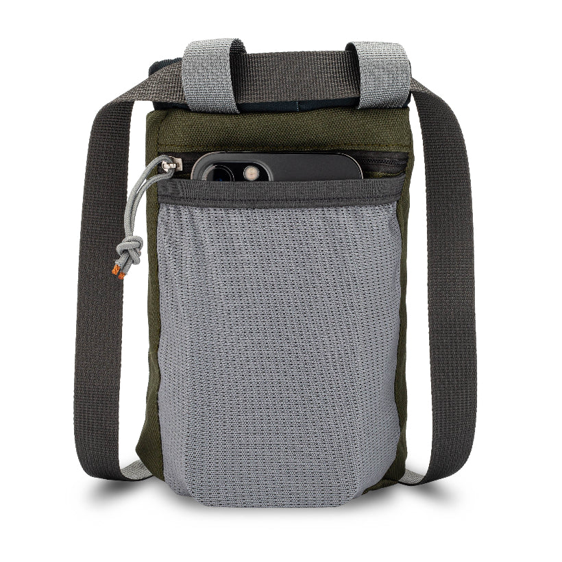 olive dog treat pouch for dog training with zippered pocket for car keys or phone or spare poop bags