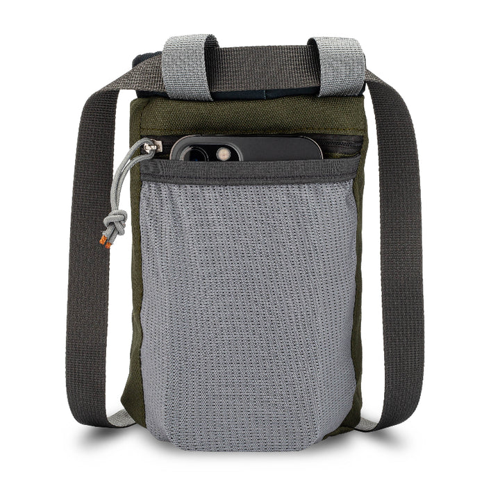 olive dog treat pouch for dog training with zippered pocket for car keys or phone or spare poop bags
