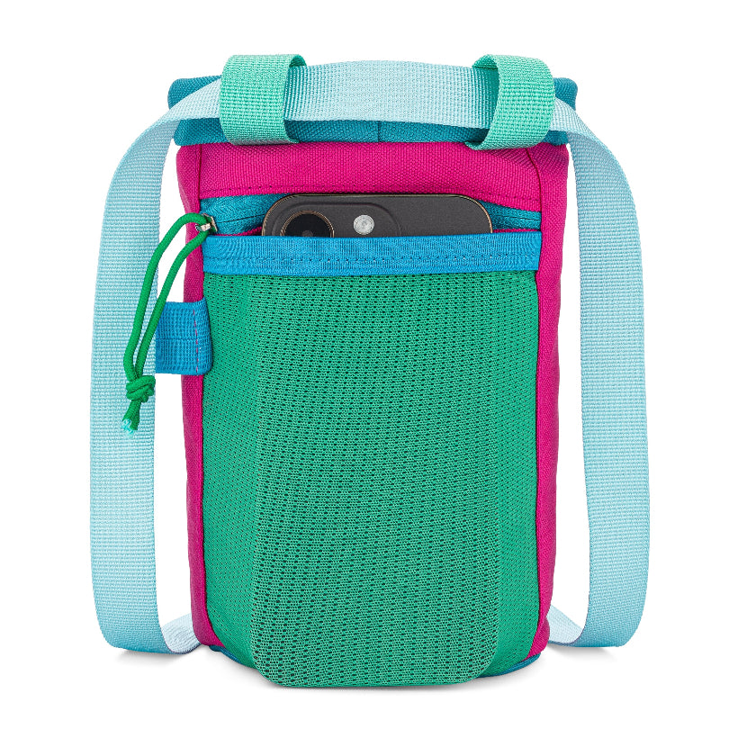 pink and teal dog treat bag for dog training with zippered pocket for car keys or phone or spare poop bags